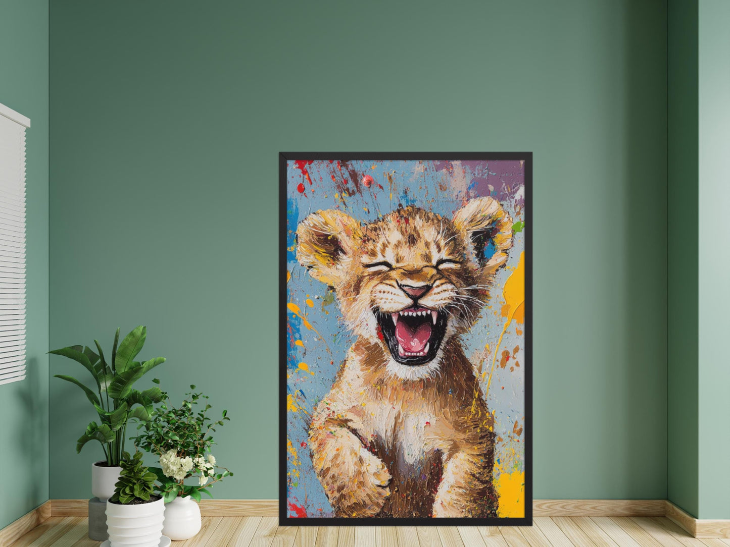 Colourful Smiling Lion Cub Wall Art | Animal Wall Art | Digital Wall Art | Digital Print | Vibrant Animal Print for Safari Lovers