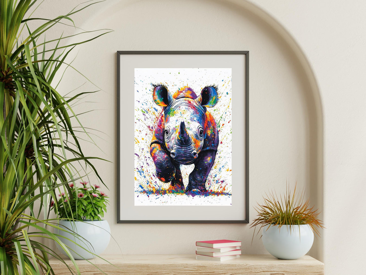 Baby Rhino Wall Art | Animal Wall Art | Digital Wall Art | Digital Print | Vibrant Animal Print for Safari Lovers | Safari Rhino Print