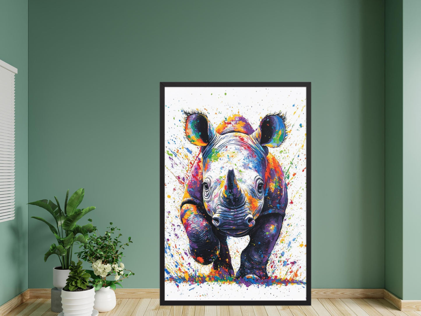Baby Rhino Wall Art | Animal Wall Art | Digital Wall Art | Digital Print | Vibrant Animal Print for Safari Lovers | Safari Rhino Print