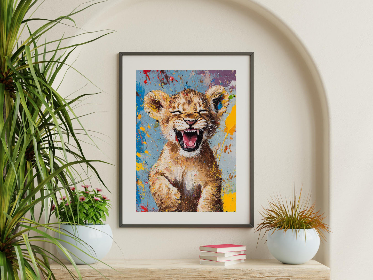 Colourful Smiling Lion Cub Wall Art | Animal Wall Art | Digital Wall Art | Digital Print | Vibrant Animal Print for Safari Lovers