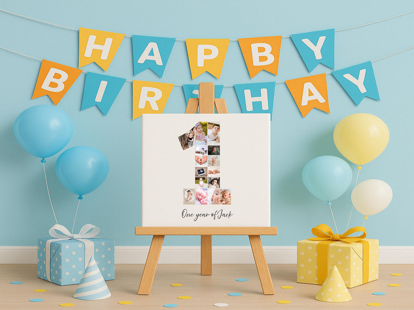 1st Birthday Photo Collage | 1 Photo Digital Print | Personalised First Birthday Gift | 1st Birthday Display | 1st Birthday Party | Canva