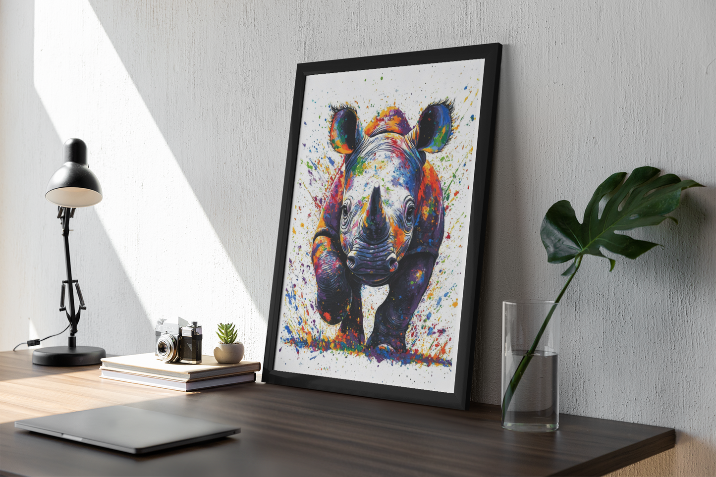 Baby Rhino Wall Art | Animal Wall Art | Digital Wall Art | Digital Print | Vibrant Animal Print for Safari Lovers | Safari Rhino Print