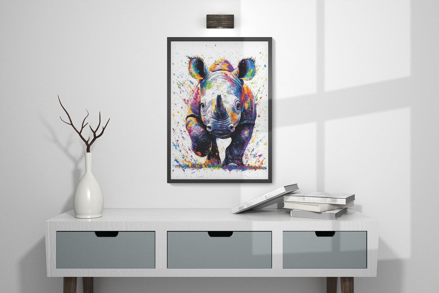 Baby Rhino Wall Art | Animal Wall Art | Digital Wall Art | Digital Print | Vibrant Animal Print for Safari Lovers | Safari Rhino Print