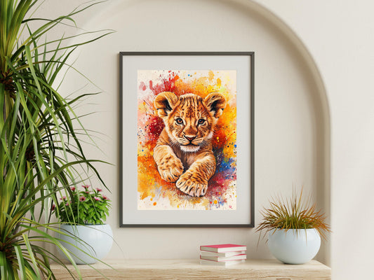Colourful Lion Cub Wall Art | Animal Wall Art | Digital Wall Art | Digital Print | Safari Lion Cub | Vibrant Animal Print for Safari Lovers