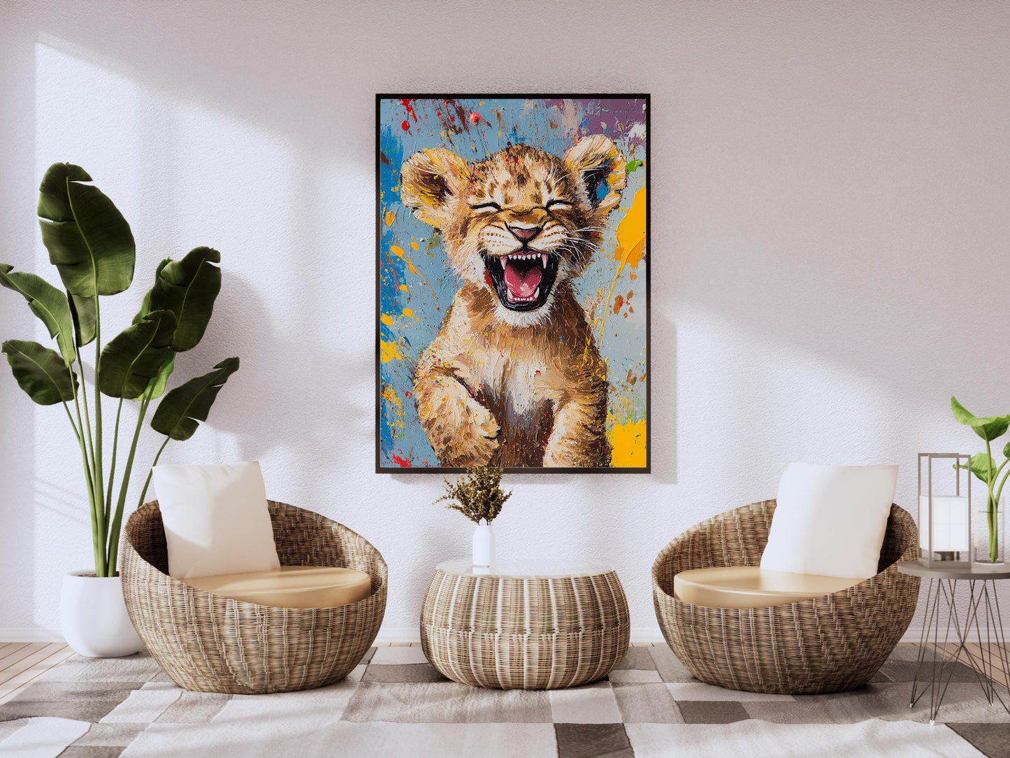 Colourful Smiling Lion Cub Wall Art | Animal Wall Art | Digital Wall Art | Digital Print | Vibrant Animal Print for Safari Lovers