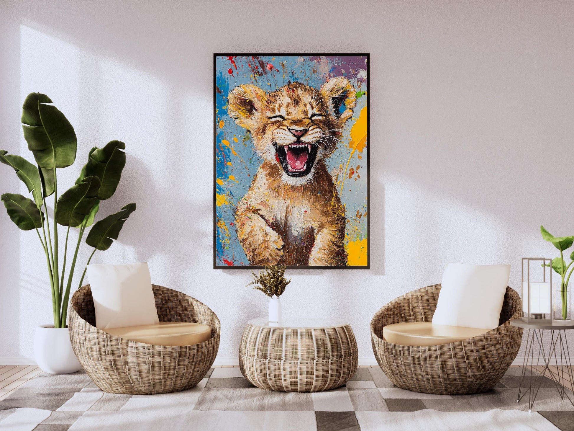 Colourful Smiling Lion Cub Wall Art | Animal Wall Art | Digital Wall Art | Digital Print | Vibrant Animal Print for Safari Lovers