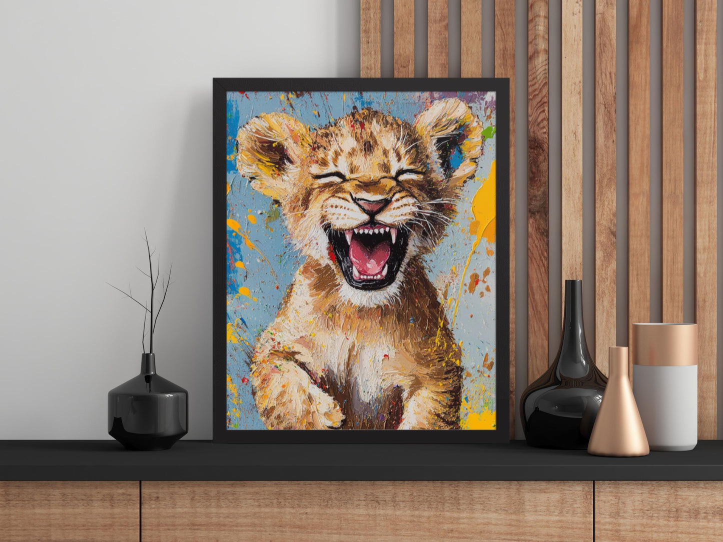 Colourful Smiling Lion Cub Wall Art | Animal Wall Art | Digital Wall Art | Digital Print | Vibrant Animal Print for Safari Lovers