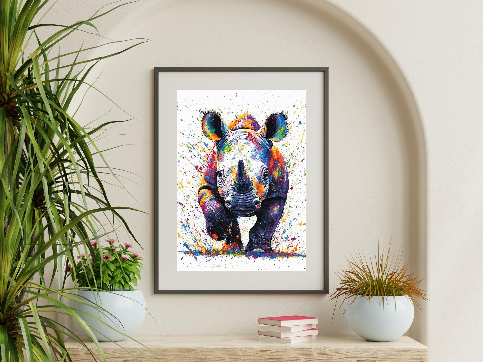 Baby Rhino Wall Art | Animal Wall Art | Digital Wall Art | Digital Print | Vibrant Animal Print for Safari Lovers | Safari Rhino Print