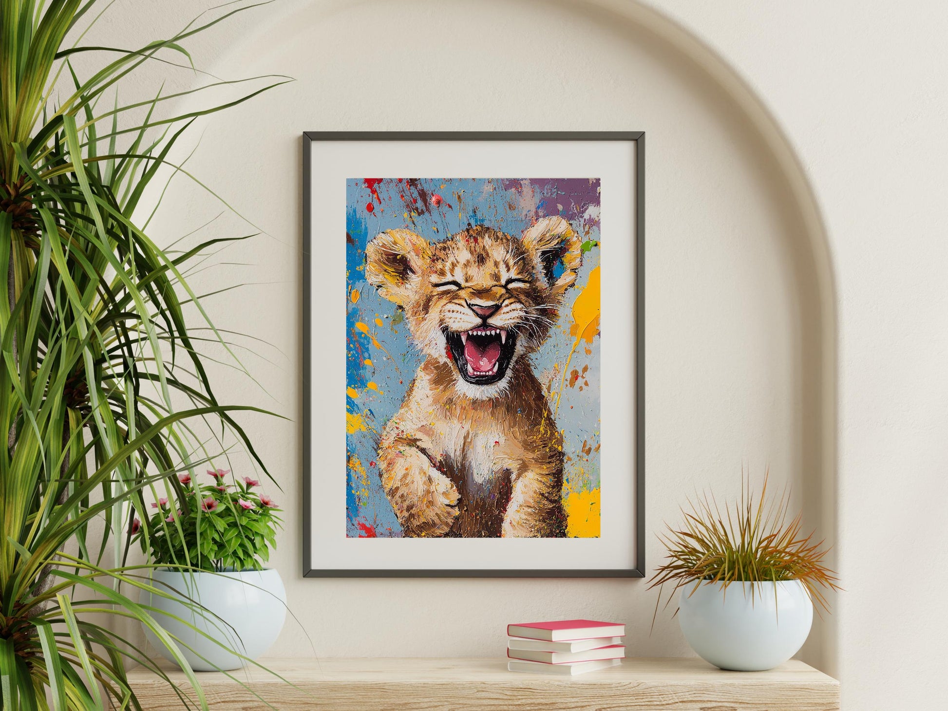 Colourful Smiling Lion Cub Wall Art | Animal Wall Art | Digital Wall Art | Digital Print | Vibrant Animal Print for Safari Lovers