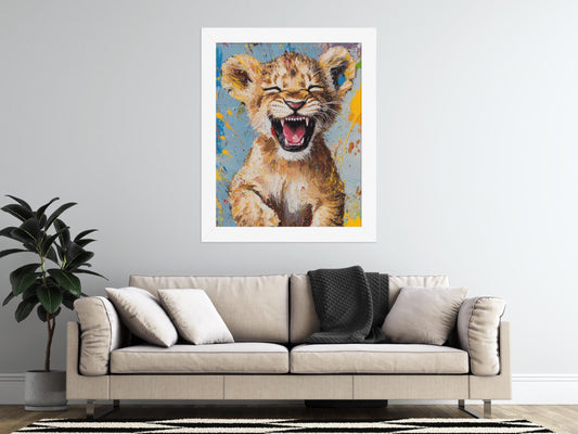 Colourful Smiling Lion Cub Wall Art | Animal Wall Art | Digital Wall Art | Digital Print | Vibrant Animal Print for Safari Lovers