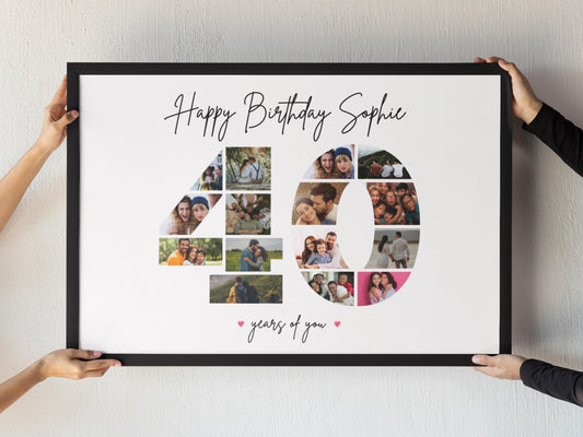 Custom Birthday Photo Collage Gift Print - Digital Print - 40th Birthday Print - 40 Photo Collage - Birthday Photo Print