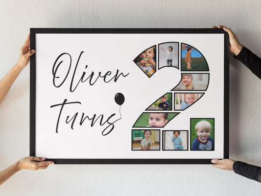Custom 2nd Birthday Photo Collage - Digital 2nd Birthday Print - 2nd Birthday Gift - 2nd Birthday Photo Collage - Turns 2 Photo Collage