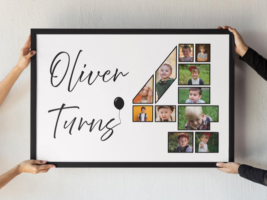 Custom 4th Birthday Photo Collage - Digital 4th Birthday Print - 4th Birthday Gift - 4th Birthday Photo Collage - Turns 4 Photo Collage