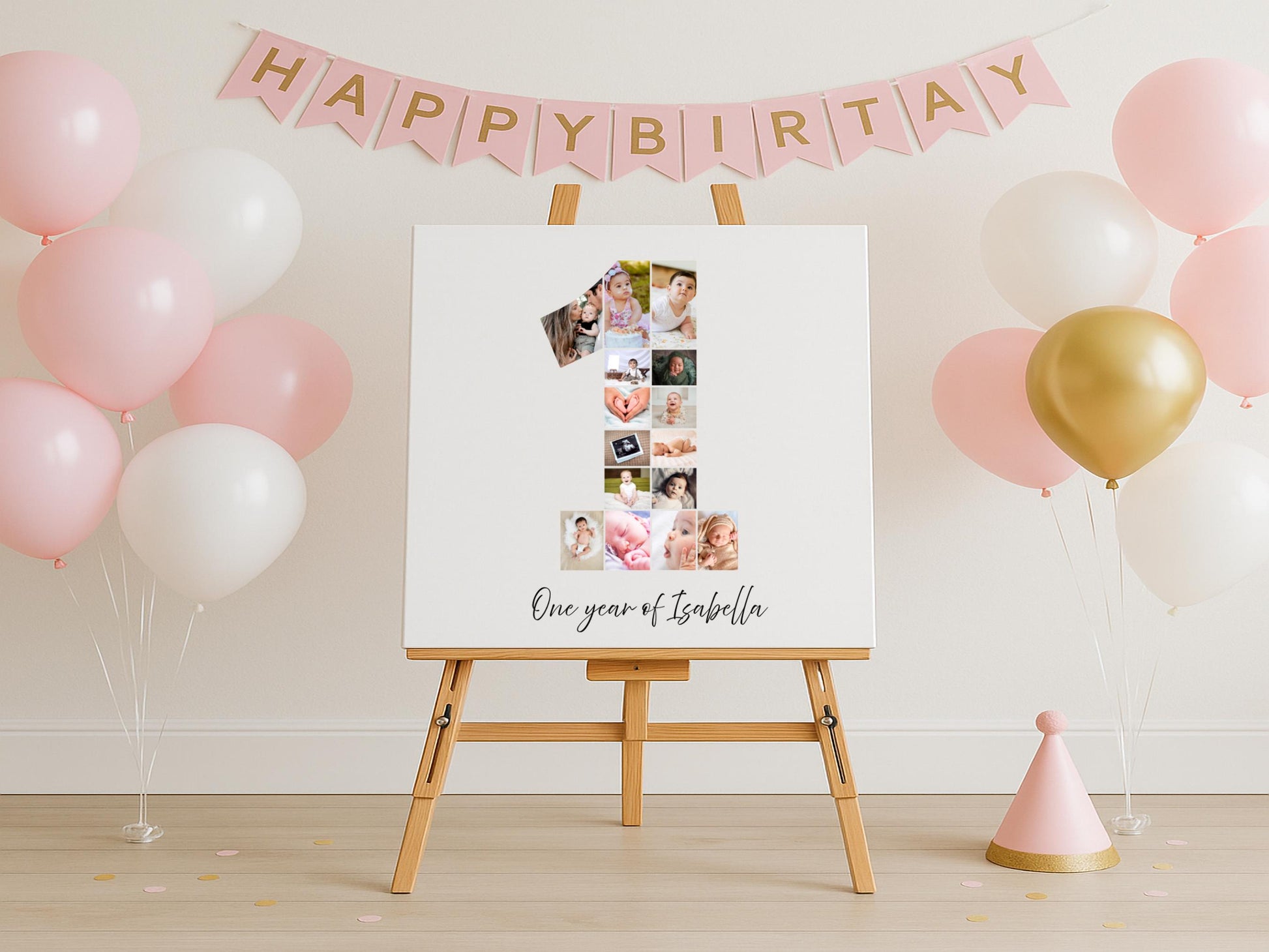1st Birthday Photo Collage | 1 Photo Digital Print | Personalised First Birthday Gift | 1st Birthday Display | 1st Birthday Party | Canva