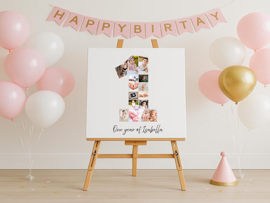 1st Birthday Photo Collage | 1 Photo Digital Print | Personalised First Birthday Gift | 1st Birthday Display | 1st Birthday Party | Canva