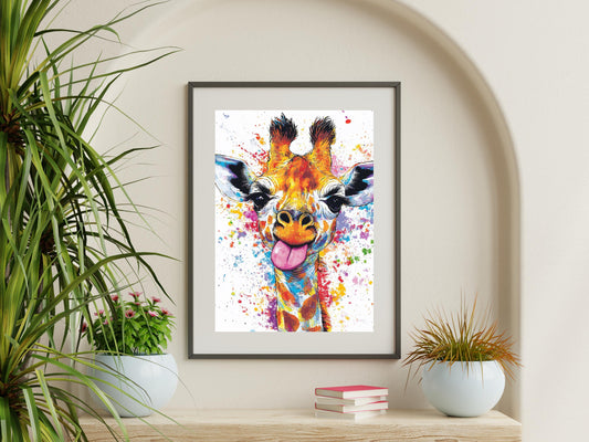 Colourful Goofy Giraffe Wall Art | Animal Wall Art | Digital Wall Art | Vibrant Animal Print for Safari Lovers | Giraffe Print