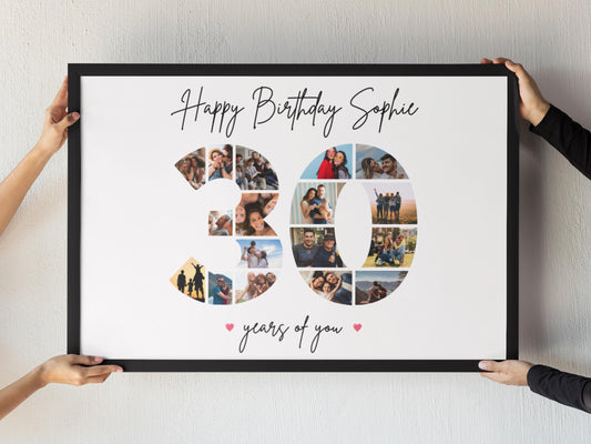 Custom Birthday Photo Collage Gift Print - Digital Print - 30th Birthday Print - 30 Photo Collage - Birthday Photo Print