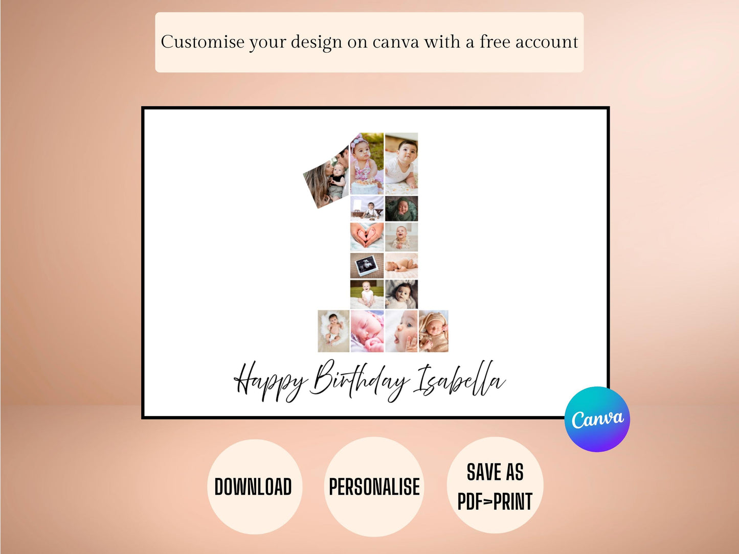 Custom 1st Birthday Photo Collage - Digital 1st Birthday Print - 1st Birthday Gift - 1st Birthday Photo Collage - 1st Birthday Template