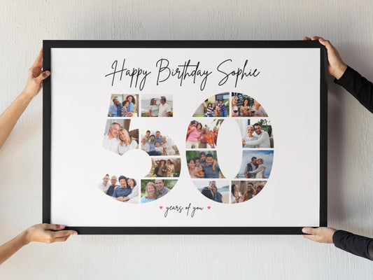 Custom Birthday Photo Collage Gift Print - Digital Print - 50th Birthday Print - 50 Photo Collage - Birthday Photo Print - Milestone Print