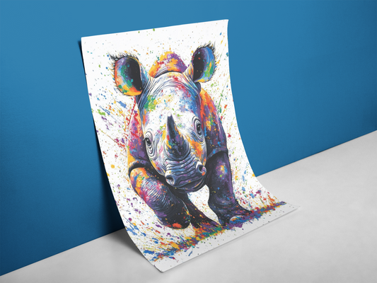 Baby Rhino Wall Art | Animal Wall Art | Digital Wall Art | Digital Print | Vibrant Animal Print for Safari Lovers | Safari Rhino Print